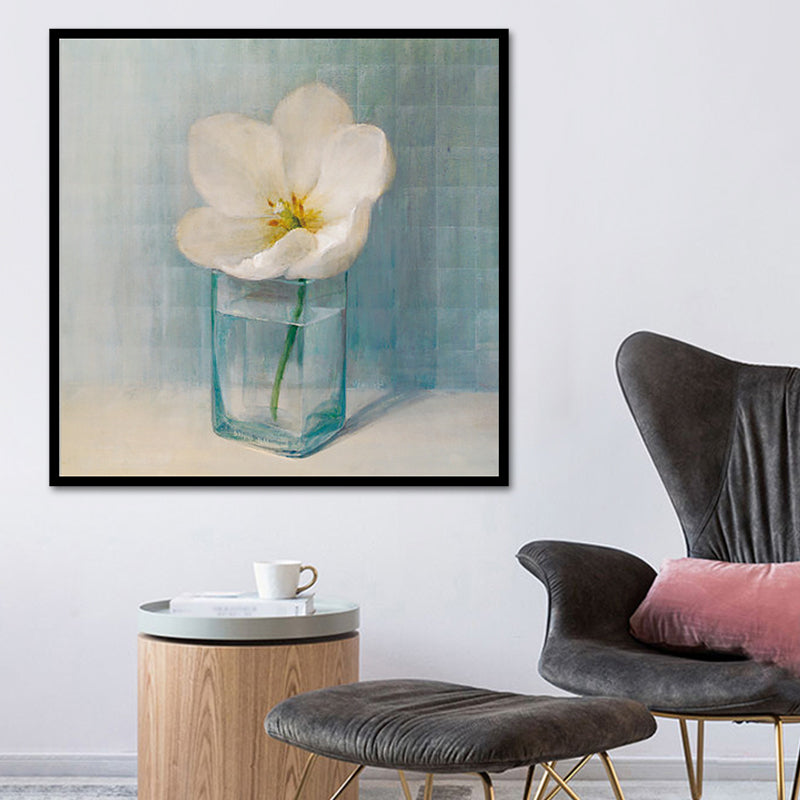 Blooming Bottle Vase Wall Art in White Modern Style Canvas Print for Living Room