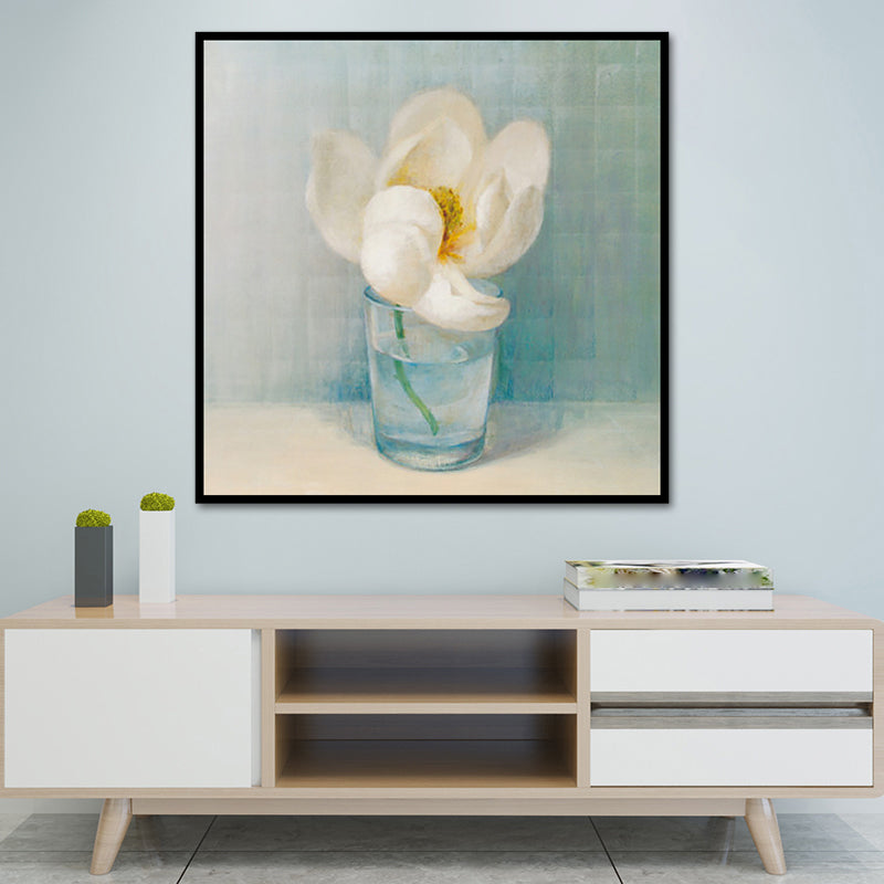 Blooming Bottle Vase Wall Art in White Modern Style Canvas Print for Living Room