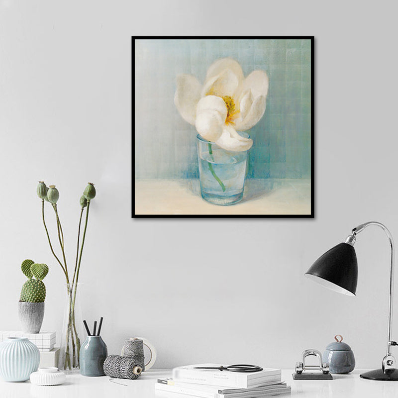 Blooming Bottle Vase Wall Art in White Modern Style Canvas Print for Living Room