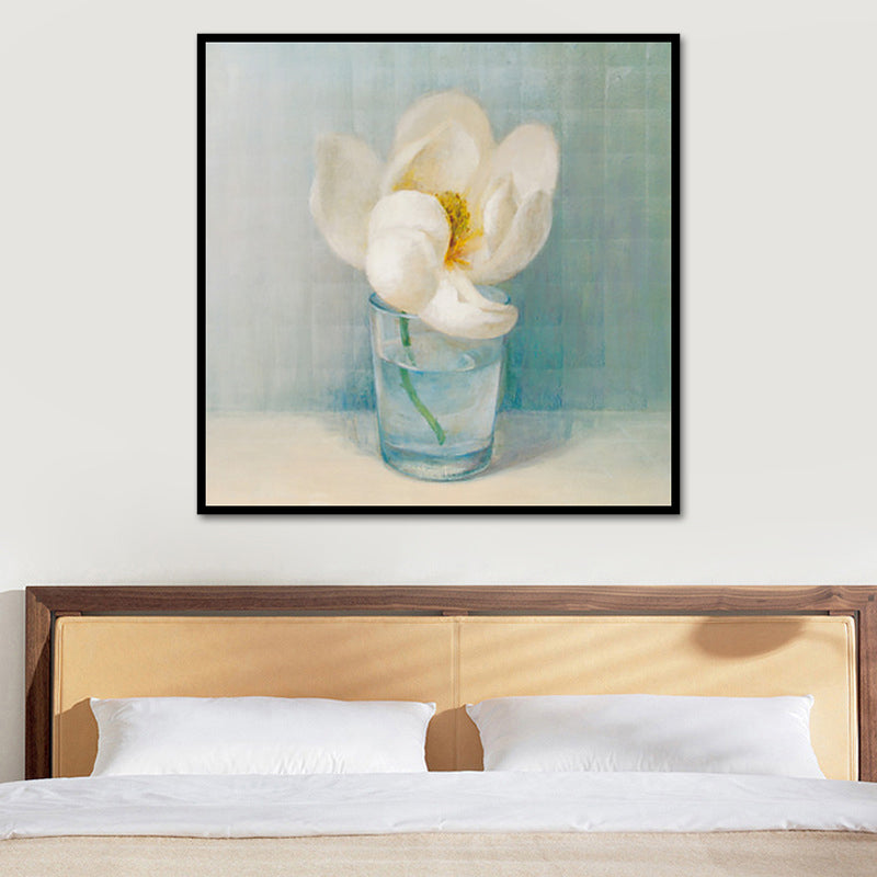 Blooming Bottle Vase Wall Art in White Modern Style Canvas Print for Living Room