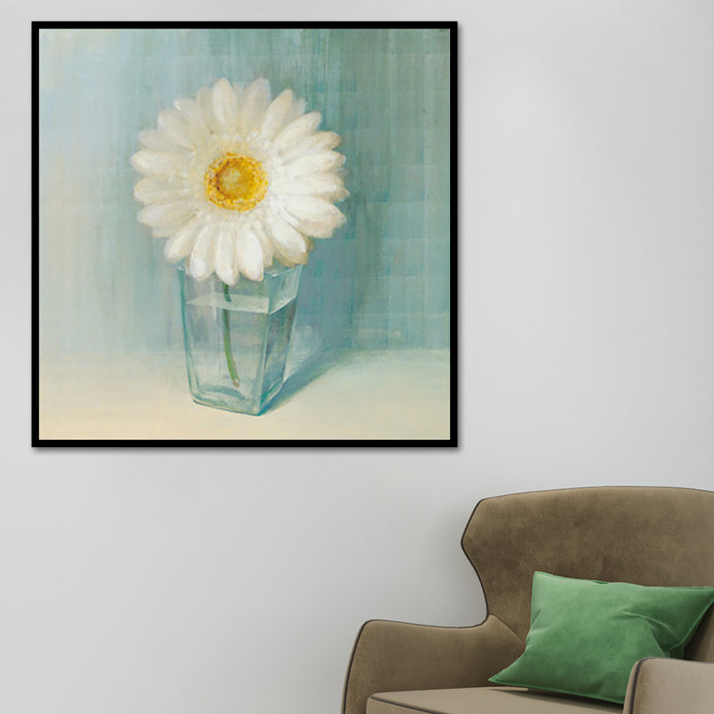 Blooming Bottle Vase Wall Art in White Modern Style Canvas Print for Living Room