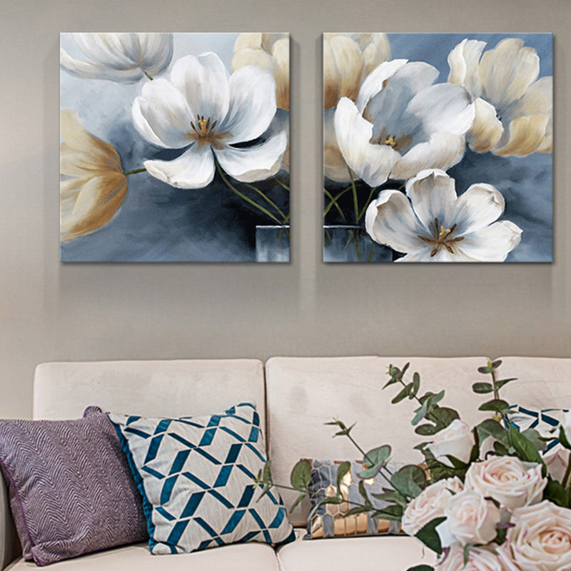 Blue Blooming Flower Wall Art Multi-Piece Modern Stylish Living Room Canvas Print