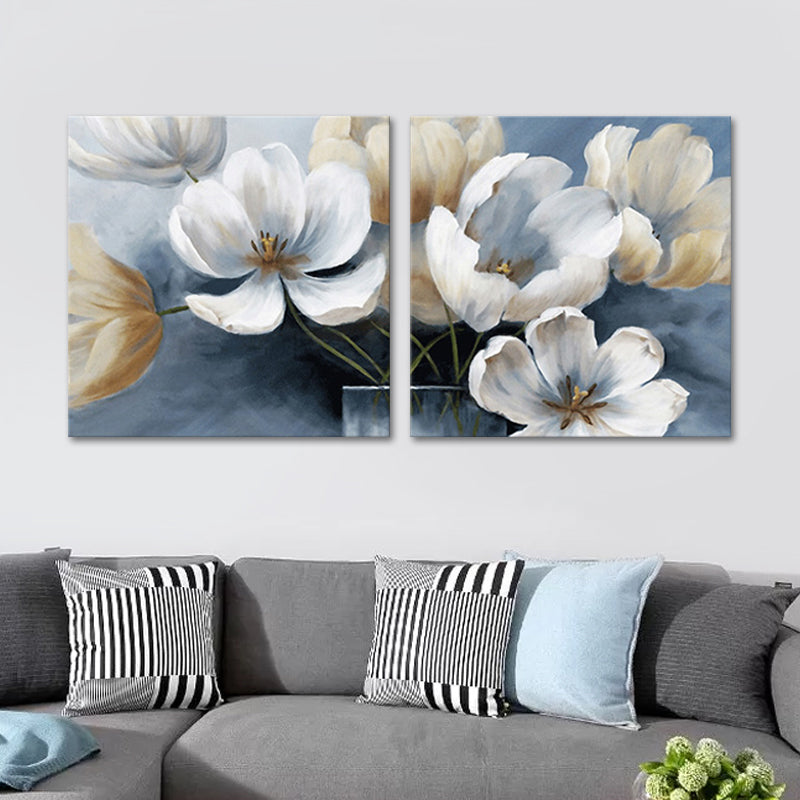 Blue Blooming Flower Wall Art Multi-Piece Modern Stylish Living Room Canvas Print