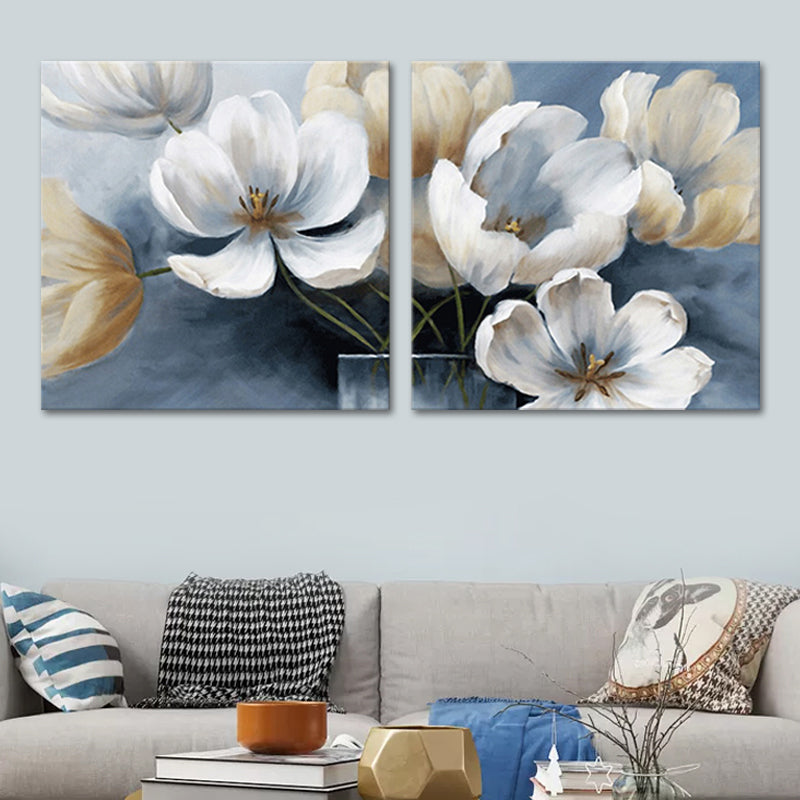 Blue Blooming Flower Wall Art Multi-Piece Modern Stylish Living Room Canvas Print