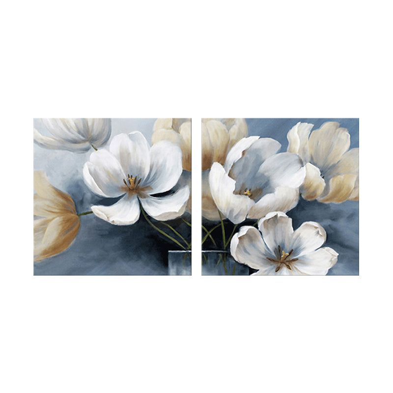 Blue Blooming Flower Wall Art Multi-Piece Modern Stylish Living Room Canvas Print