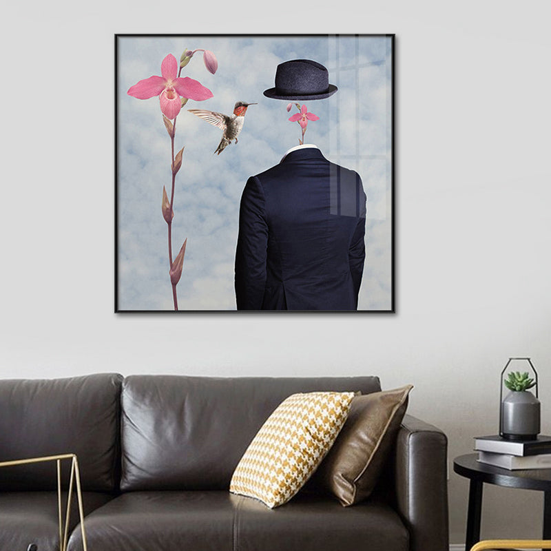 Man without Face Wall Art Black and Pink Surrealism Canvas Print for Sitting Room