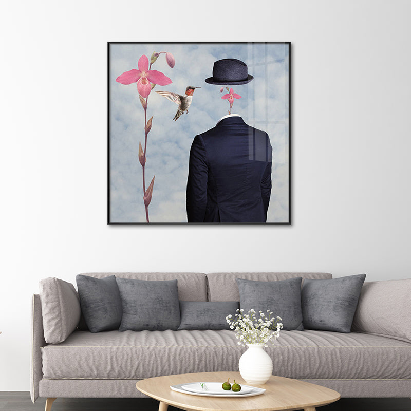 Man without Face Wall Art Black and Pink Surrealism Canvas Print for Sitting Room