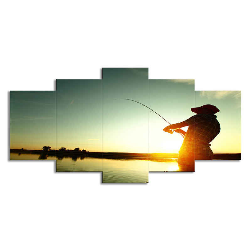 Entertainment Fishing at Sunset Canvas Modernism Multi-Piece Wall Art in Blue