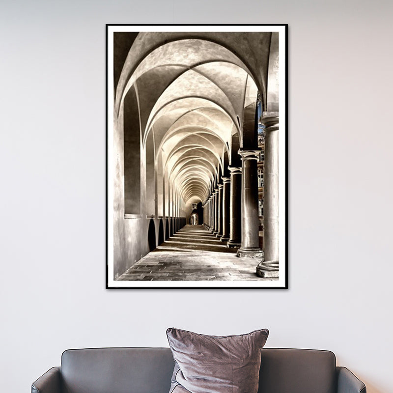 Fortress Arched Way Canvas Print Textured Contemporary Corridor Wall Art in Grey