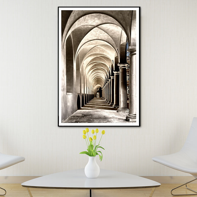 Fortress Arched Way Canvas Print Textured Contemporary Corridor Wall Art in Grey