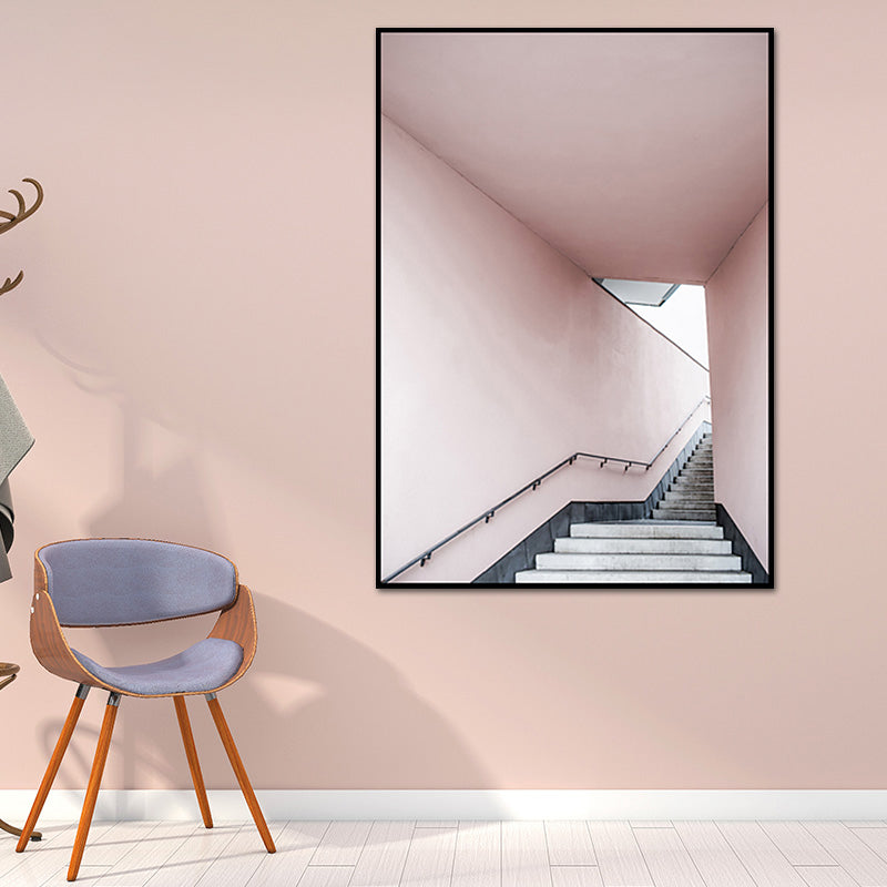 Pink Stair Entrance Canvas Print Architecture Nordic Style Textured Wall Art