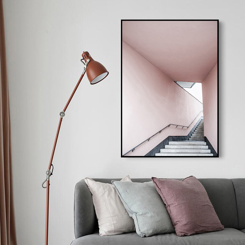 Pink Stair Entrance Canvas Print Architecture Nordic Style Textured Wall Art