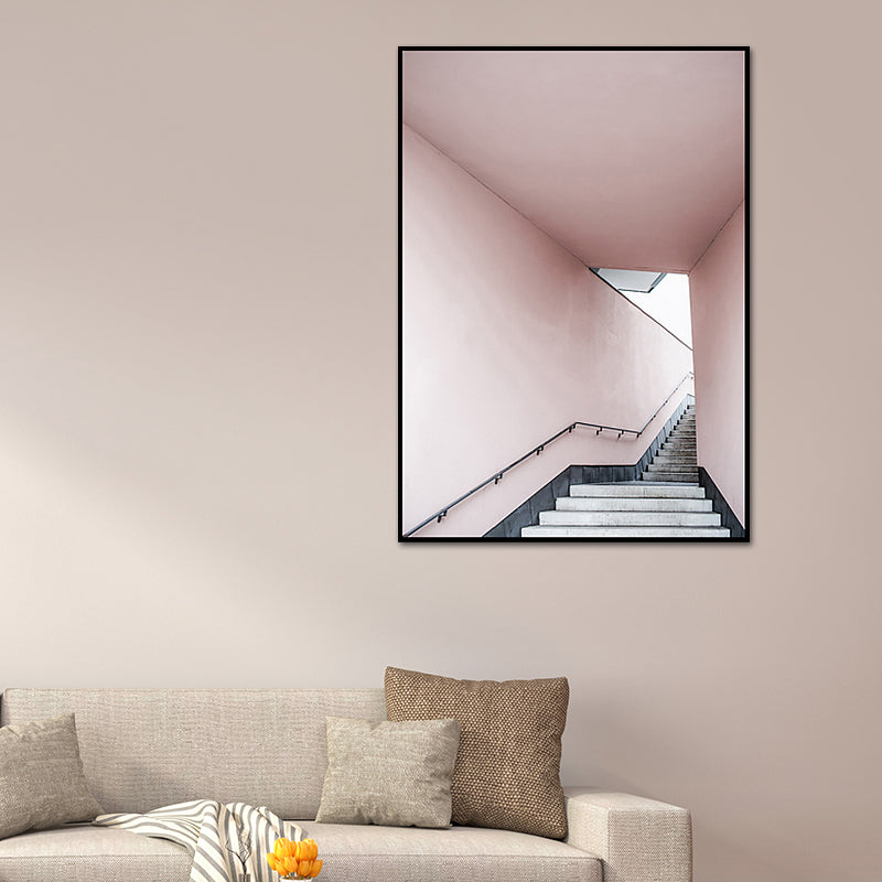 Pink Stair Entrance Canvas Print Architecture Nordic Style Textured Wall Art