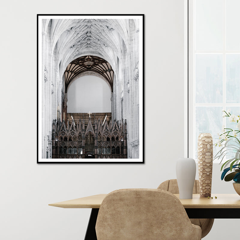 Church Arch Hallway Wall Art Decor Contemporary Textured Wrapped Canvas in White