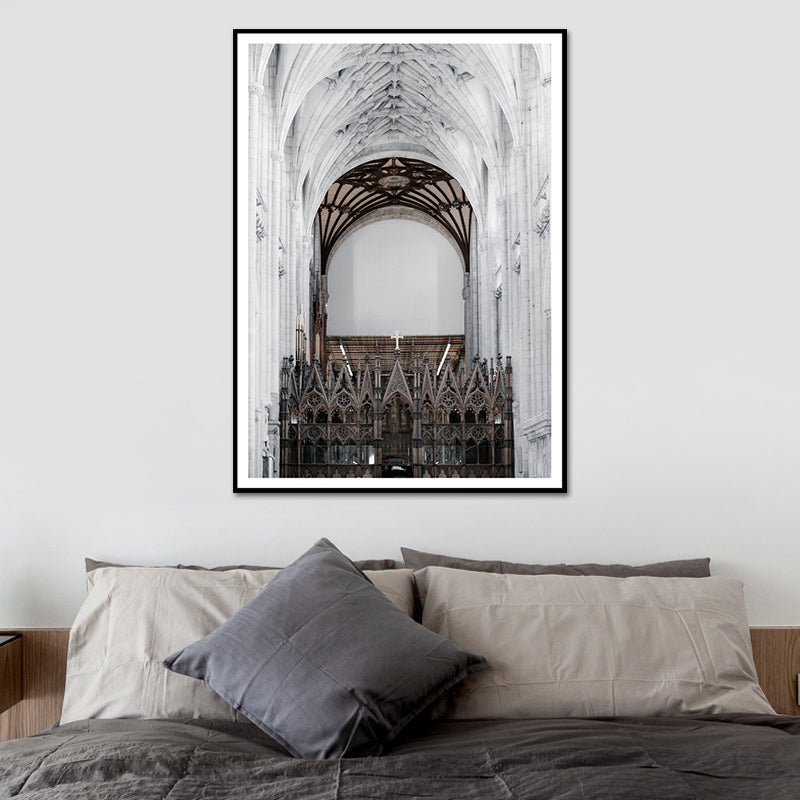 Church Arch Hallway Wall Art Decor Contemporary Textured Wrapped Canvas in White