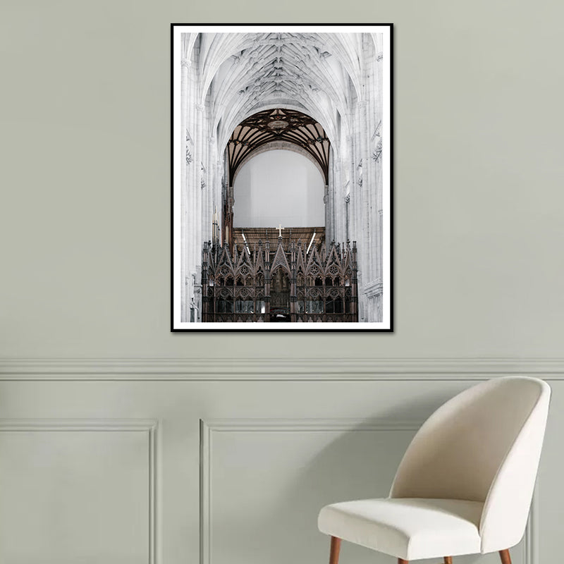 Church Arch Hallway Wall Art Decor Contemporary Textured Wrapped Canvas in White