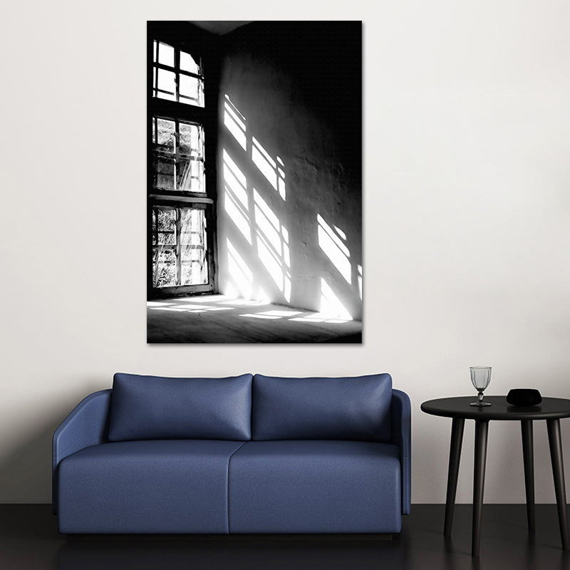 Window Sunlight Canvas Print Vintage Textured Wall Art Print in Black for Bedroom