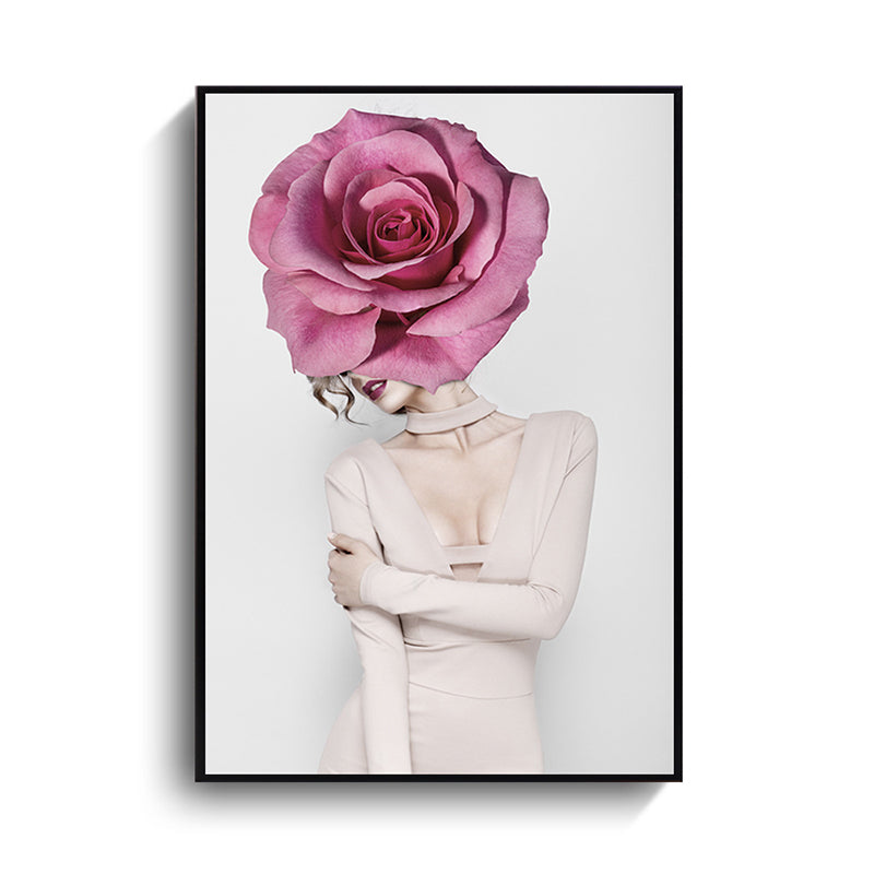 Stylish Woman Wearing Mask Canvas for Girls Bedroom, Light Color, Textured Surface