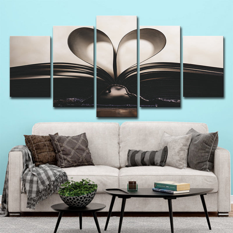 Black-White Unfold Book Wall Art Multi-Piece Minimalist Living Room Canvas Print