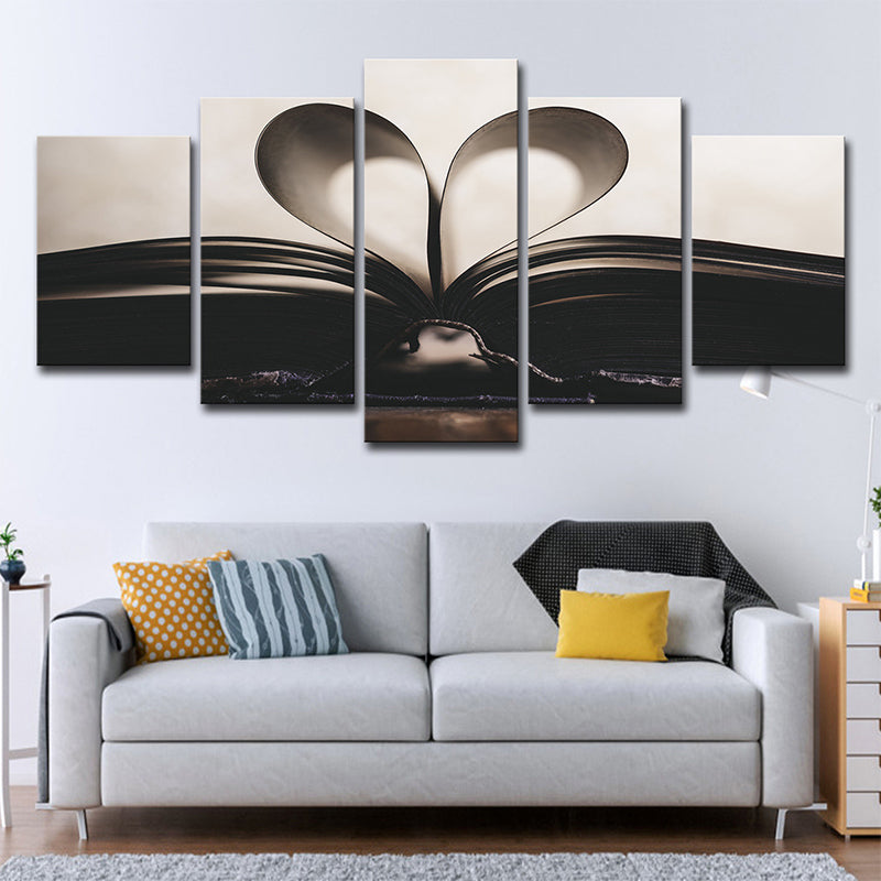 Black-White Unfold Book Wall Art Multi-Piece Minimalist Living Room Canvas Print