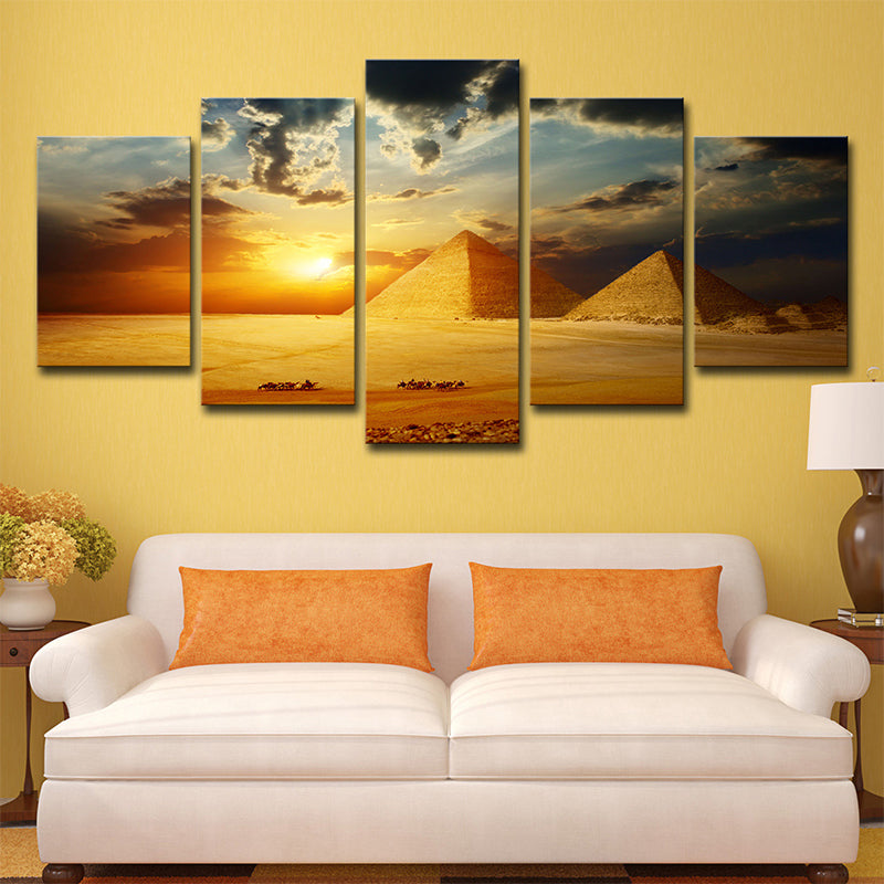 Gold Sunset Egypt Pyramids Canvas Landmark Global Inspired Multi-Piece Wall Art Print