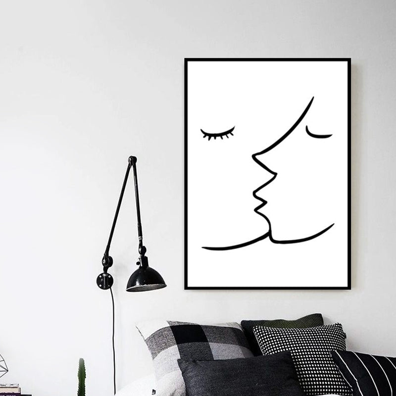 Textured Two Kissing Characters Painting Scandinavian Style Canvas Wall Art Print
