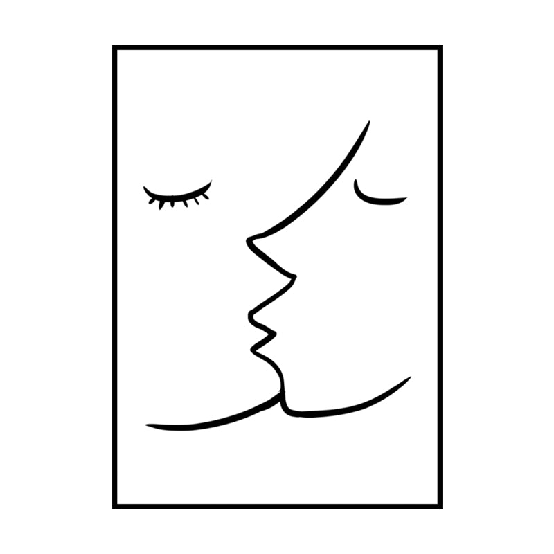 Textured Two Kissing Characters Painting Scandinavian Style Canvas Wall Art Print
