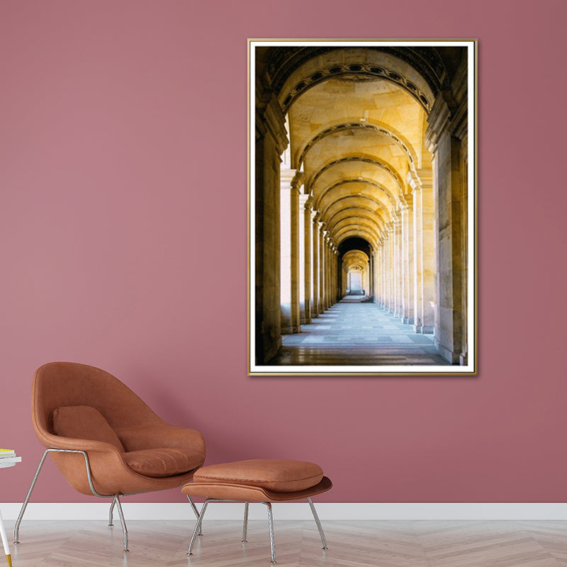 Yellow Arch Hallway Wall Decor Architecture Modern Style Textured Canvas Art for Home