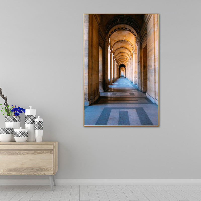 Yellow Arch Hallway Wall Decor Architecture Modern Style Textured Canvas Art for Home