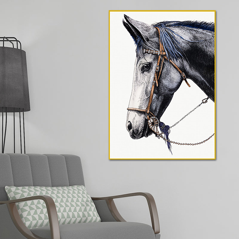 Farmhouse Steed Head Wall Art Print Brown Textured Canvas Painting for Living Room