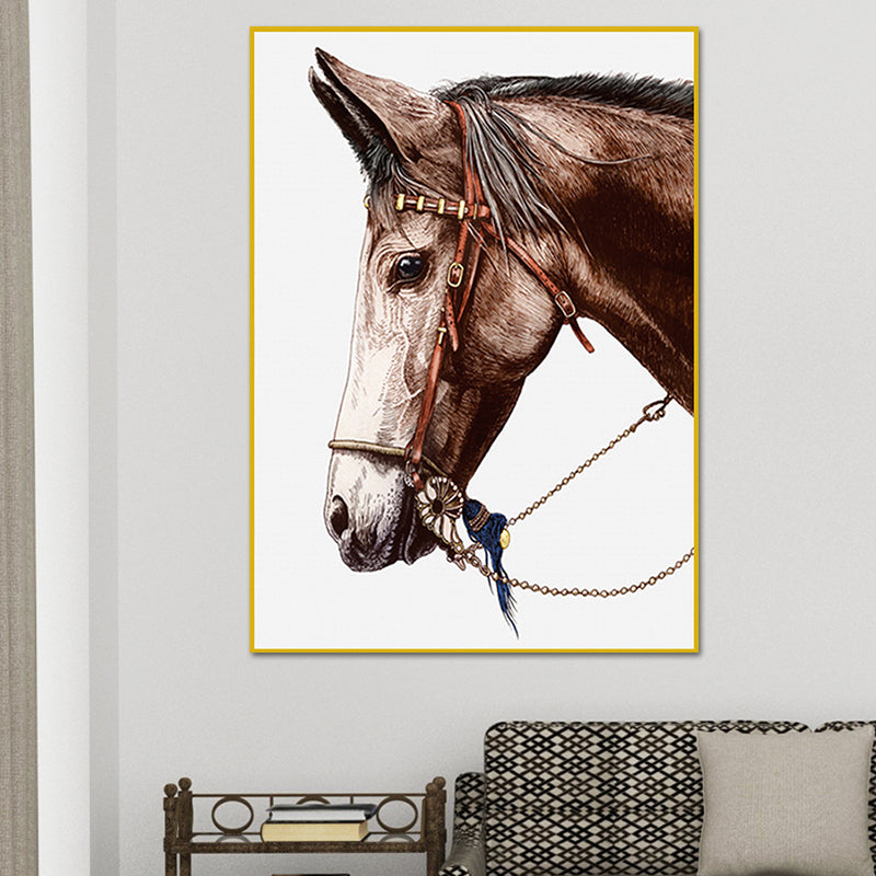 Farmhouse Steed Head Wall Art Print Brown Textured Canvas Painting for Living Room