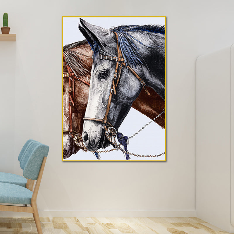 Farmhouse Steed Head Wall Art Print Brown Textured Canvas Painting for Living Room