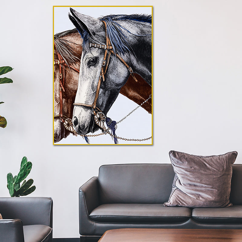 Farmhouse Steed Head Wall Art Print Brown Textured Canvas Painting for Living Room