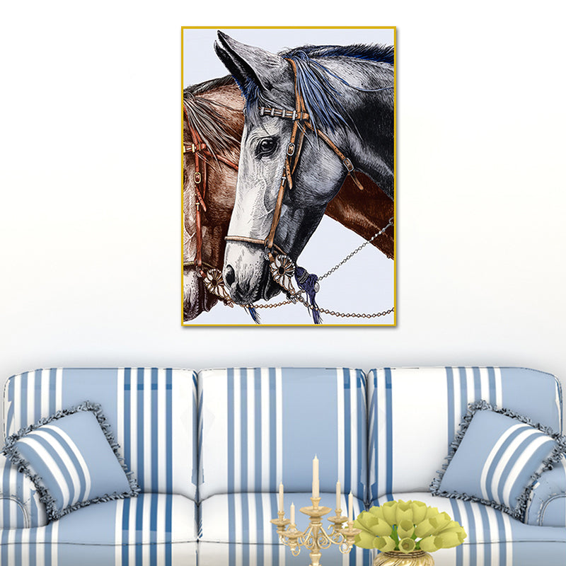 Farmhouse Steed Head Wall Art Print Brown Textured Canvas Painting for Living Room