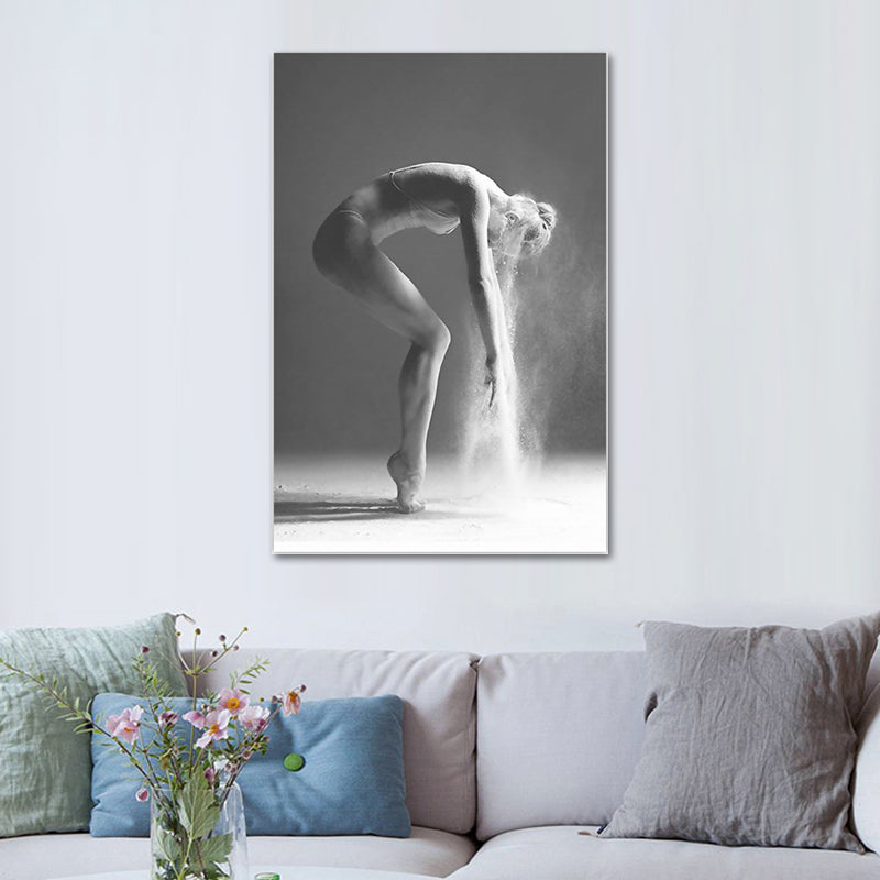 Grey Ballerina Canvas Art Dancer Retro Style Textured Wall Decor for Living Room