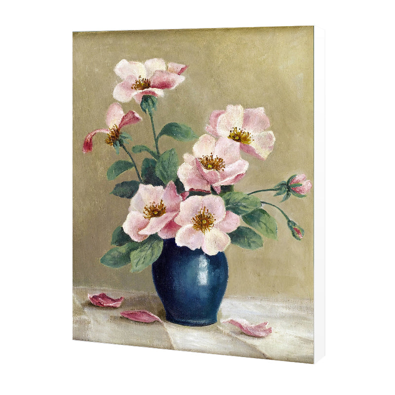 Flower and Vase Painting Canvas Modernism Textured Wall Art in Light Color