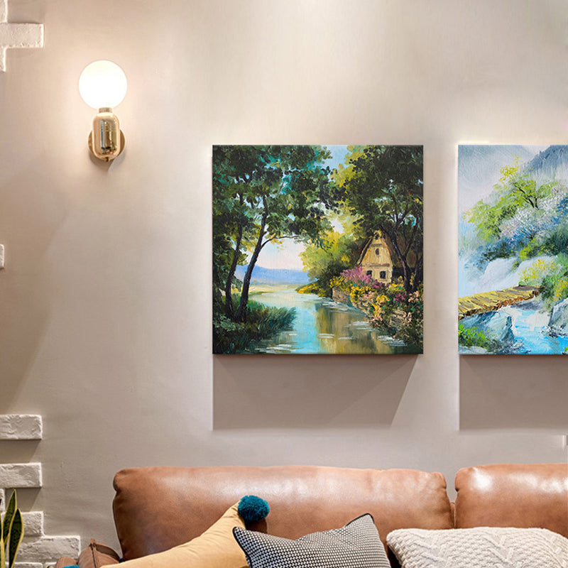 Rural Scenery Oil Painting Canvas Print Pastel Color Sitting Room Wall Art