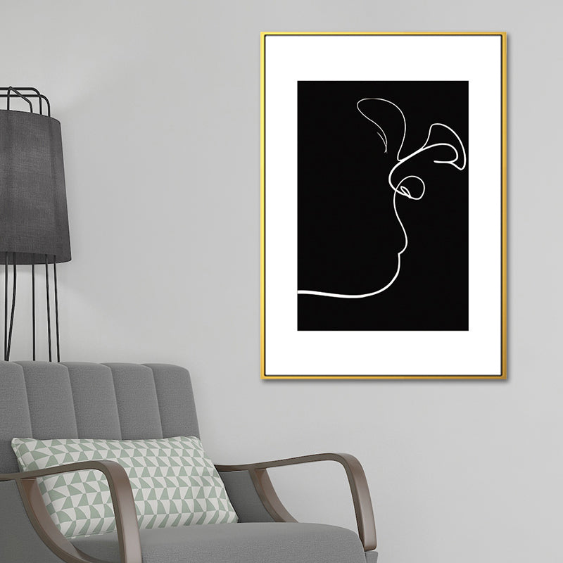 Black Figure Portrait Canvas Pencil Nordic Style Textured Wall Art Print for Playroom