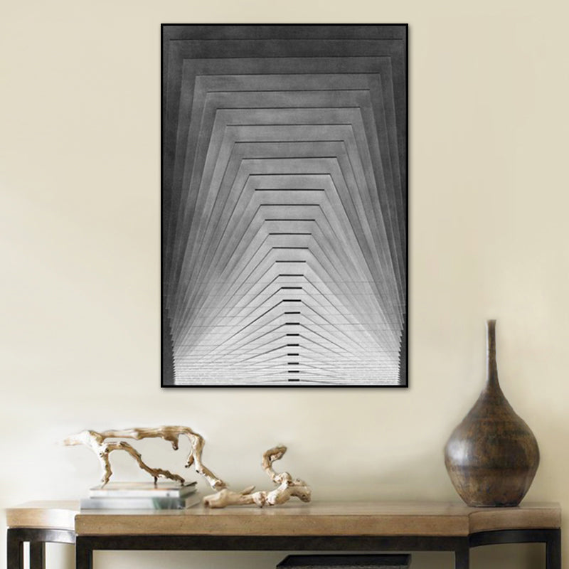 Modern Tapered Pattern Canvas Print Grey Geometric Wall Art Decor for Sitting Room