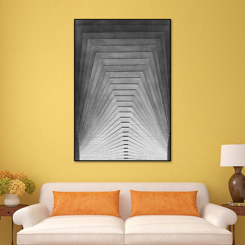 Modern Tapered Pattern Canvas Print Grey Geometric Wall Art Decor for Sitting Room