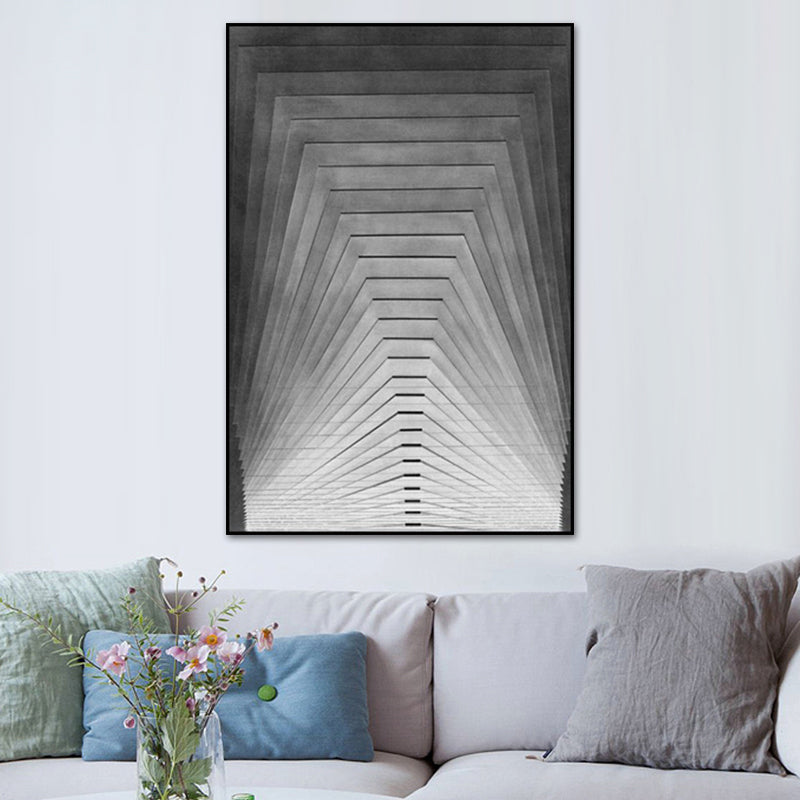 Modern Tapered Pattern Canvas Print Grey Geometric Wall Art Decor for Sitting Room