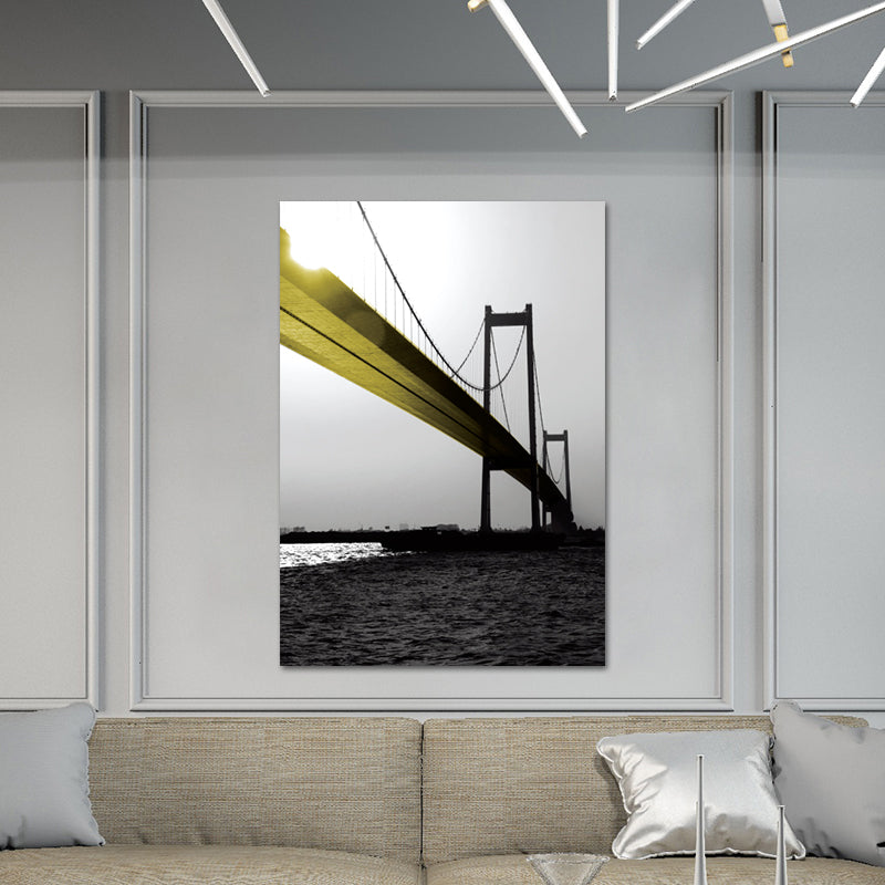 Nostalgic Viaduct Canvas Wall Art Yellow and Grey Bedroom Wall Decor, Texture Surface