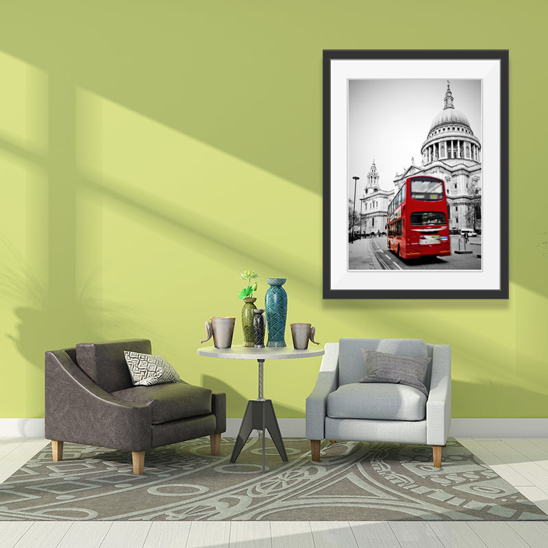 Urban London Street View Canvas Art Pastel Color Decker Bus and Architecture Print Wall Decor