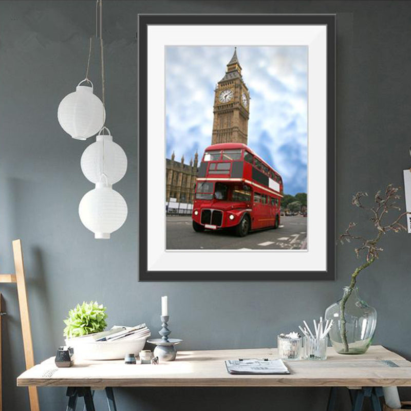 Urban London Street View Canvas Art Pastel Color Decker Bus and Architecture Print Wall Decor