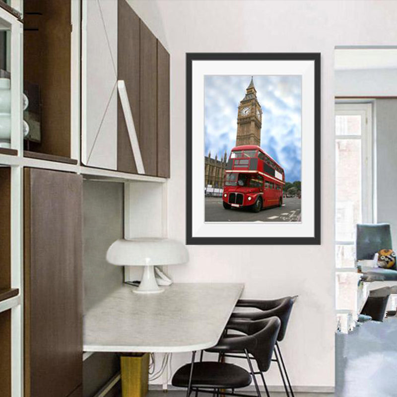 Urban London Street View Canvas Art Pastel Color Decker Bus and Architecture Print Wall Decor