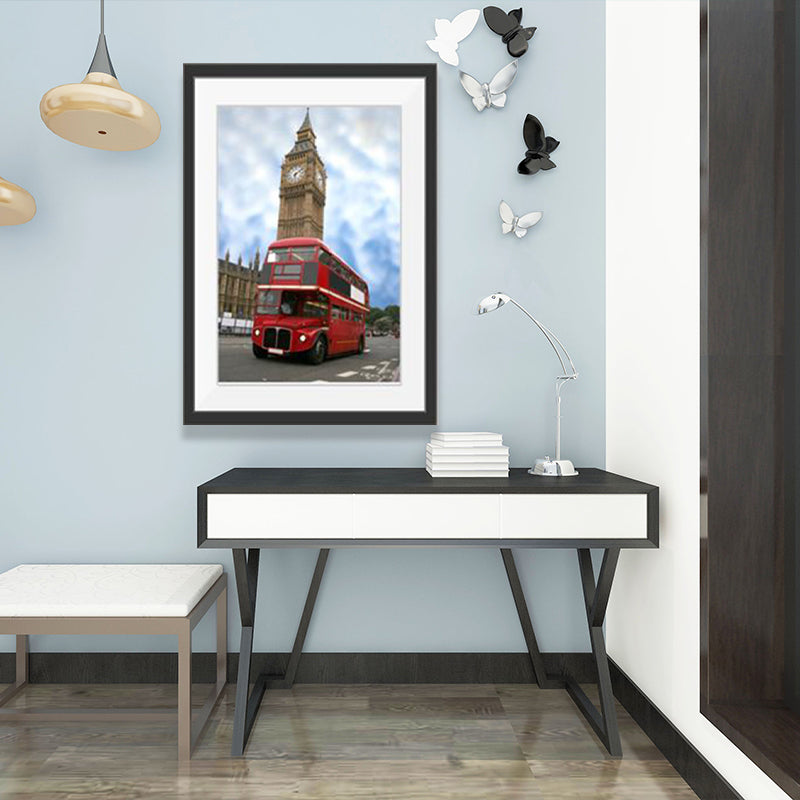 Urban London Street View Canvas Art Pastel Color Decker Bus and Architecture Print Wall Decor