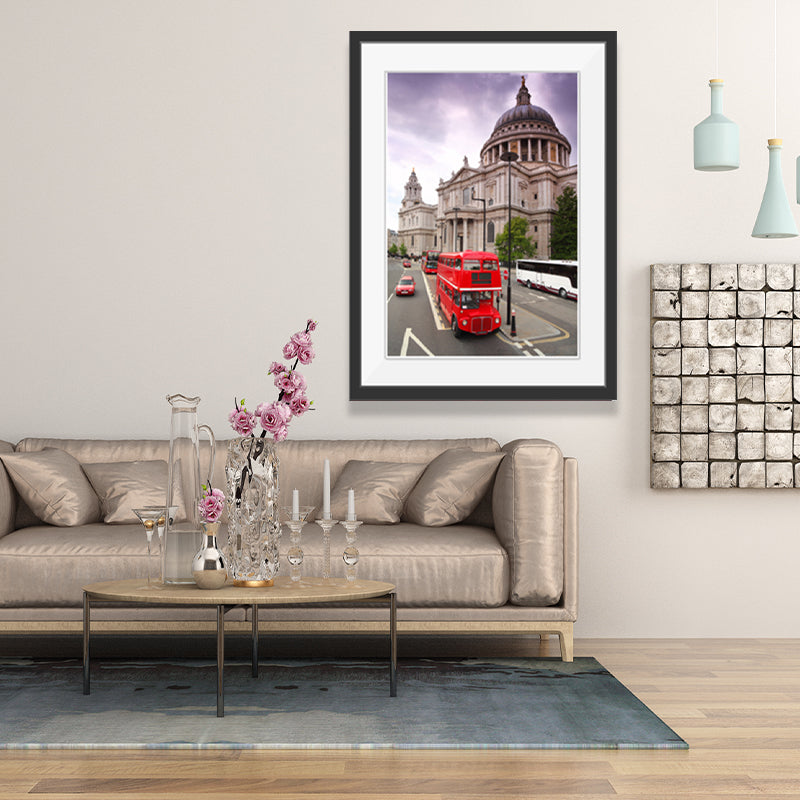 Urban London Street View Canvas Art Pastel Color Decker Bus and Architecture Print Wall Decor