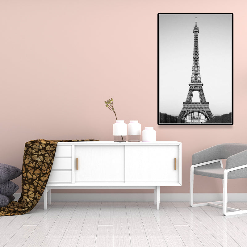 Photography Eiffel Tower Canvas Wall Art for Dining Room, Black-Grey, Textured Surface