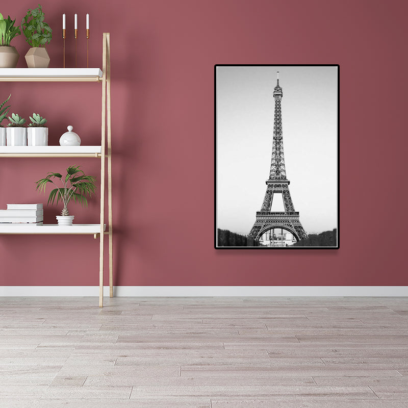 Photography Eiffel Tower Canvas Wall Art for Dining Room, Black-Grey, Textured Surface