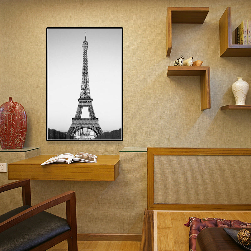 Photography Eiffel Tower Canvas Wall Art for Dining Room, Black-Grey, Textured Surface